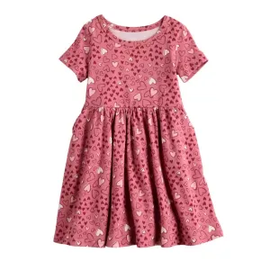 Детское платье с коротким рукавом для девочек 4-12 лет Jumping Beans, цвет heart patch pink