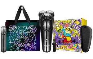 Маленький Whirlwind поворотная бритва для мужчин портативный триммер для бороды тройное лезвие бритва полностью моющийся POREE, черный