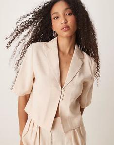 Укороченная рубашка с короткими рукавами и завязкой спереди, бежевого цвета Asos Design