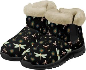 Женские зимние ботинки Jeiento Beauty Dragonfly с цветочным узором, пушистые, на щиколотку, для походов, с противоскользящей подошвой, Dragonfly Dandelion