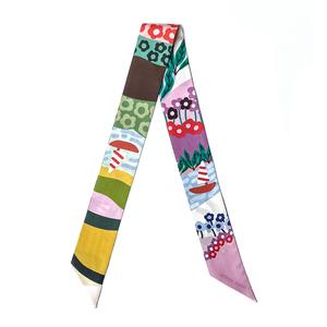 Шелковый узкий шарф лета Jessie Zhao, желтый/фиолетовый