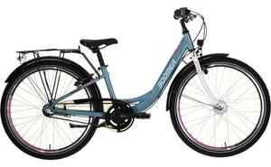 Детский велосипед Boomer CITY 24 N7 - 24 дюймов - Tiefeinsteiger - 2024, цвет Grau|grey blue/white/pink