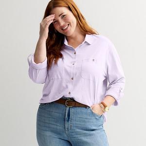 Футболка с пуговицами Plus size Sonoma Goods For Life, Pastel Orchid