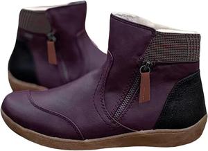 Женские ботильоны на низком каблуке 2025 с поддержкой свода стопы, ретро-кожа с прострочкой, удобные плоские ботинки, модная боковая молния, винтажные короткие прогулочные осенние и зимние туфли, кроссовки низкого типа Hbeylia, Purple