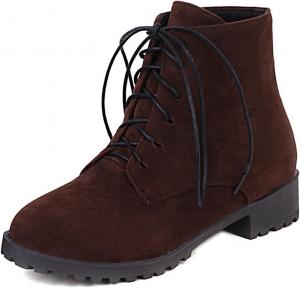 Женские повседневные ботильоны на низком каблуке с круглым носком, застежкой на шнуровку, из замши, на зиму и осень, стильные короткие ботинки JOEUSTY, Coffee