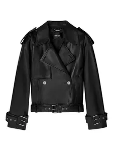 Кожаная куртка с поясом VERSACE, черный