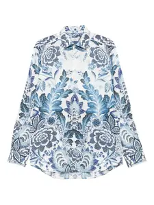 Хлопковая рубашка с цветочным принтом ETRO, синий