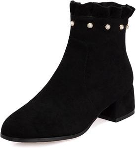Женские замшевые ботильоны с круглым носком и жемчужным декором, элегантные, с боковой молнией, низким устойчивым каблуком, короткие JOEUSTY, Black-Velvet Lined