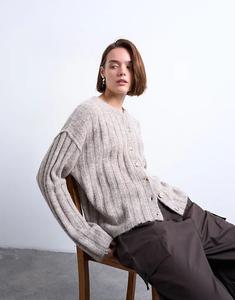 Вязаный кардиган Topshop в широкую резинку овсяного цвета