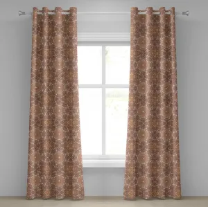 Шторы на люверсах ABAKUHAUS в этническом стиле, винтажный круглый узор, этническое искусство мехенди, коричневые тона, весенние цветы, декоративные двухпанельные шторы, 280 см x 175 см, коричневые, светло-коричневые Abakuhaus