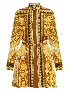 Шелковое платье-рубашка мини с поясом VERSACE, желтый