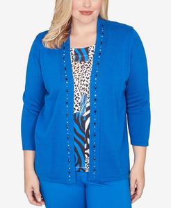 Миниатюрный свитер Барселона с вертикальным анималистическим принтом, два в одном Alfred Dunner, Cobalt Blue