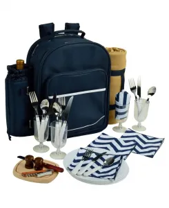 Роскошный рюкзак-холодильник для пикника на 4 персоны, чехол для вина и плед Picnic At Ascot, индиго