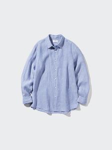 Льняная рубашка премиум-класса regular fit в полоску Uniqlo, цвет 64 синий