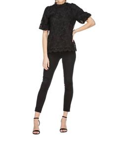 Кружевной топ с рукавами-фонариками черного цвета Jade