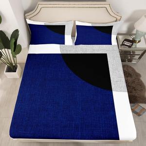 Erosebridal Водянистый полосатый комплект постельного белья, современный граффити геометрический абстрактный дизайн, богемный простой пэчворк, смелые линии, Navy Blue Black