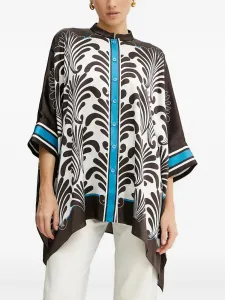 Топ с пуговицами и принтом листьев LUISA SPAGNOLI, коричневый