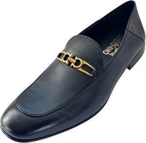 Мужские слипоны Ferragamo Melbourne с пряжкой Gancini, черная кожа (Salvatore)