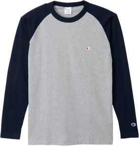 Мужская футболка Champion C3-P402Z с длинными рукавами, 100% хлопок, классический дизайн, рукава реглан, вышитый логотип, футболка с длинными рукавами реглан, темно-серый