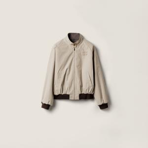 Двусторонняя куртка-бомбер из хлопка panama и ткани с узором "гусиная лапка" MIU MIU, глиняный / какао-коричневый / серый