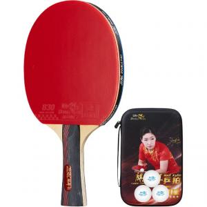 Ракетка для настольного тенниса DOUBLEFISH All Wood DOUBLE FISH, [kirin красный horizontal single racket]comes with original thickened racket bag+3 pcs competition exclusive shuttlecocks