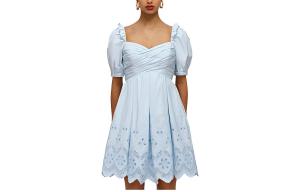 Self-portrait Женское платье с коротким рукавом Self Portrait небесно-голубого цвета