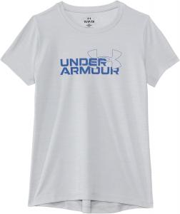 Under Armour Girls Tech Twist Wordmark Logo футболка с коротким рукавом, (100) White/Tech Blue