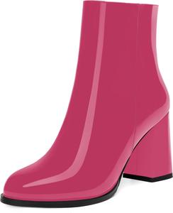 Женские ботинки SKYSTERRY на шнуровке с застежкой-молнией, лакированные, для улицы, с закрытым носком, толстым каблуком, высоким голенищем, каблук 3,3 дюйма, Magenta