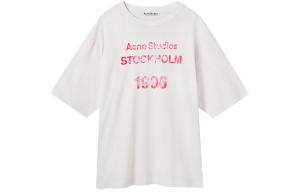 Футболка Acne Studios с принтом марки Стокгольм 1996, розово-белая