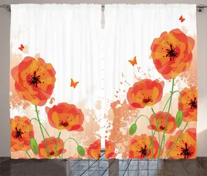 Штора ABAKUHAUS с деревенским цветочным рисунком, акварельная живопись, для спальни, присборенная, с петлями и крючками, 280 x 175 см, цвет: белый, красный Abakuhaus