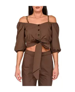 Рубашка из хлопкового поплина с вырезом-лодочкой Patrizia Pepe, коричневый