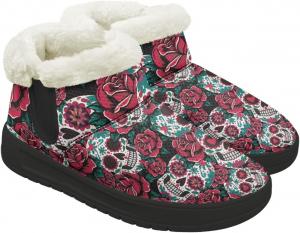 Зимние ботинки Forchrinse для женщин и мужчин, с меховой подкладкой, для ходьбы на улице, короткие, с теплой подошвой и противоскользящей стелькой, Skull Flowers Print