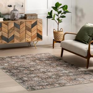 Ковер nuLOOM, 153 x 244 см, с моющейся поверхностью, водонепроницаемый, устойчивый к пятнам, с противоскользящей основой, для гостиной, спальни, кухни, столовой, цвет Keziah Grey