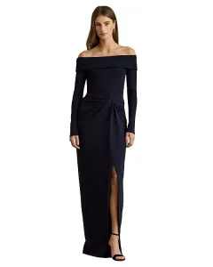 Платье с открытыми плечами из трикотажа в рубчик и крепа Ralph Lauren, синий