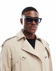 Солнцезащитные очки ASOS DESIGN квадратной формы с синими линзами и черной оправой