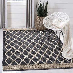 Ковер SAFAVIEH, 92 x 153 см, Natural Fiber Collection, Charcoal, ручной работы, бохо марокканский узор Trellis, джут, идеально для помещений с высокой проходимостью: прихожая, гостиная, спальня (NF951H)
