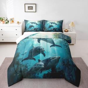 Erosebridal Комплект постельного белья Dolphin Bedding Set с милыми дельфинами в бирюзово-синих океанских тонах для детей, Teal