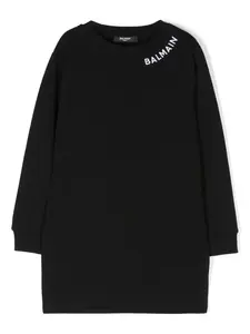 Платье с вышитым логотипом Balmain Kids, черный