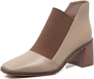 Женские ботильоны TinaCus из натуральной кожи с эластичными вставками, ручной работы, квадратный носок, средний грубый каблук, повседневные, Apricot