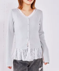 Комплект из многослойного кружевного топа и вязаного кардигана Archives, цвет Gray