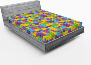 Простыня на резинке для детского сада ABAKUHAUS, разноцветные пластиковые кубики-конструкторы, геометрическая детская игра, иллюстрация, 160 x 200 см, фиолетовый, зеленый, синий