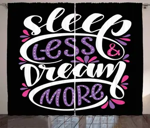 Штора в деревенском стиле ABAKUHAUS с цитатой Спи меньше, мечтай больше, универсальная ленточная штора для гостиной с петлями и крючками, 280 x 225 см, фуксия, черно-белый Abakuhaus