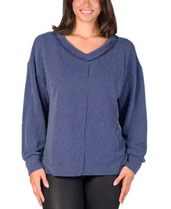 Женский свободный трикотажный топ с V-образным вырезом и ребристым узором 24seven Comfort Apparel, синий
