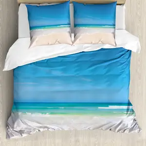 Пододеяльник ABAKUHAUS Ocean, изображение райского солнечного неба, защита от клещей, подходит для аллергиков, с наволочками, 155 x 220 см - 80 x 80 см, кремово-голубой