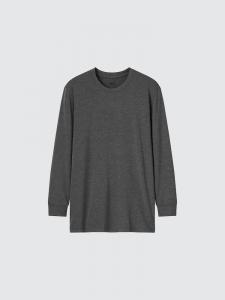 Футболка Heattech с круглым вырезом Uniqlo, темно-серый