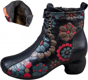 Женское винтажное платье с принтом AngryMonkey, ботильоны до щиколотки, удобные осенне-зимние с нескользящей подошвой, низкий массивный каблук, молния, повседневные короткие ботинки, Black Velvet