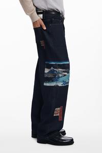 Прямые джинсовые брюки с принтом укиё-э