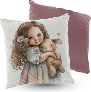 Подушка велюровая PREMIUM для девочек с талисманом зайчиком, 40 х 40 см, декоративная с наполнителем, для гостиной, спальни или в подарок 5made