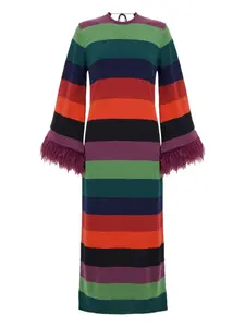 Полосатое платье миди с рукавами колокол PAULA, красный