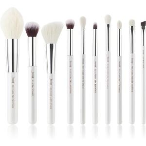 Базовый набор кистей для макияжа Jessup, 10 шт., набор натуральных кистей белого/серебристого цвета для румян, теней для век, растушевки контуров, консилера, тональной основы для бровей и подводки для глаз T243, серебристый/жемчужно-белый